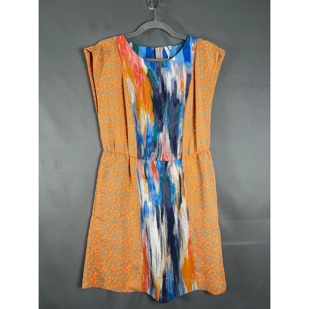 Rachel Rachel Roy Dress Womens 6 Orange Mixed Print Silk Panel Mini Pocket